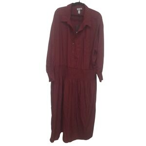 Women's Collared‎ Long Sleeve Burgundy Midi Dress Future Collective Size XXL